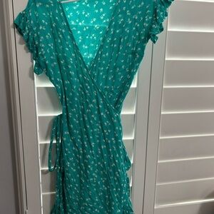 Floral Teal Wrap Dress